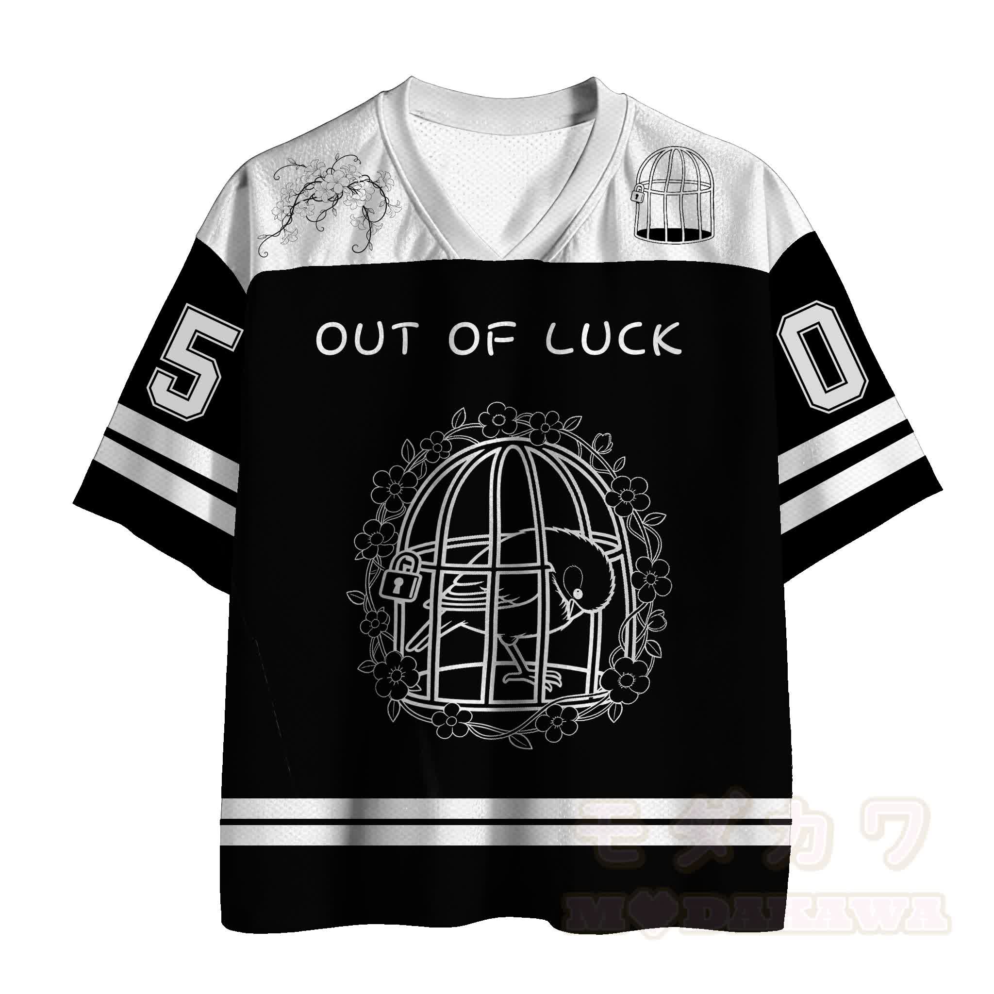 OUT OF LUCK Vogelkäfig Nummer Grafik Modakawa Vintage Mesh Jersey Jersey T-Shirt - Schwarz - 5XLS - image 1