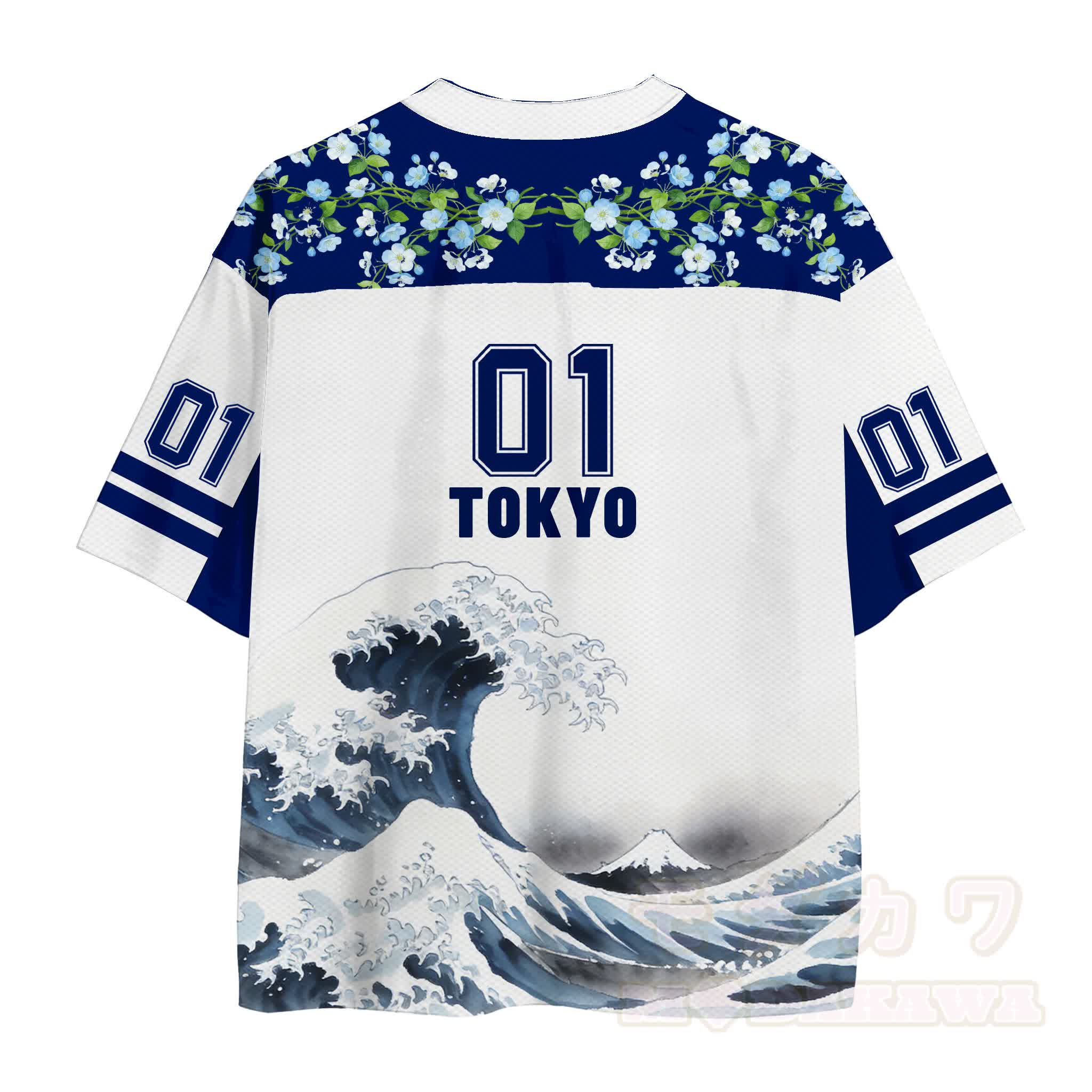 TOKYO Flowers Ink Number Graphic Modakawa Vintage Mesh Jersey Jersey T-Shirt - image 2