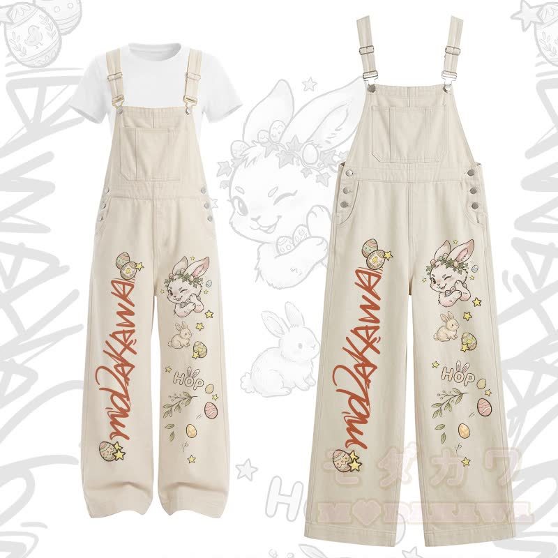 Zweiteiliges Set aus T-Shirt mit Hasenmotiv und U-Ausschnitt sowie Cargo-Latzhose - Satz B - XL - image 2