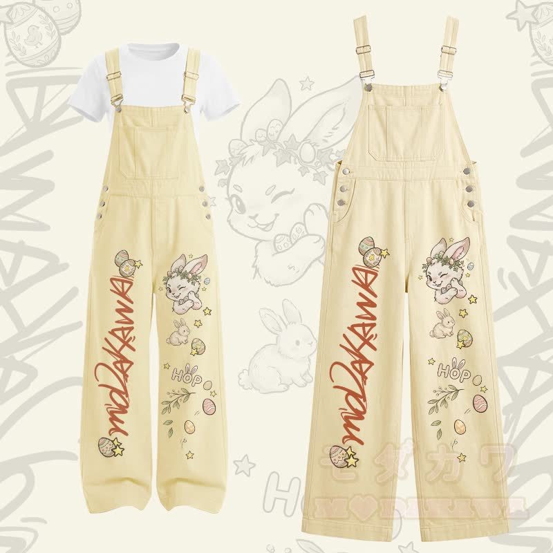 Zweiteiliges Set aus T-Shirt mit Hasenmotiv und U-Ausschnitt sowie Cargo-Latzhose - Satz A - XL - image 1