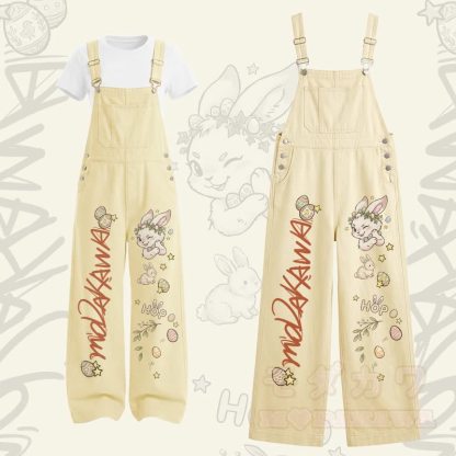 Zweiteiliges Set aus T-Shirt mit Hasenmotiv und U-Ausschnitt sowie Cargo-Latzhose - Satz A - XL - image 1
