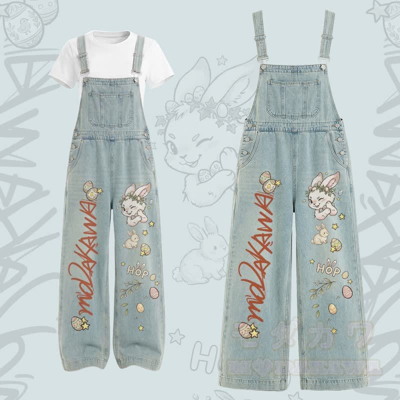 Zweiteiliges Set aus T-Shirt mit Hasenmotiv und U-Ausschnitt sowie Cargo-Latzhose - Satz C - XL - image 3