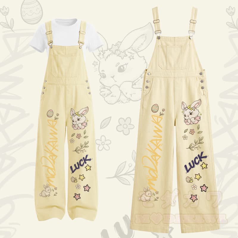 LUCK Bunny Grafik-T-Shirt mit U-Ausschnitt und Cargo-Latzhose, zweiteiliges Set - Satz B - XL - image 2