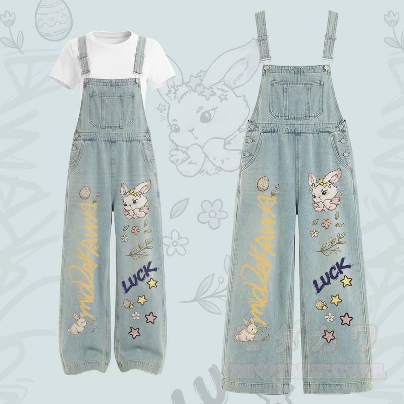 LUCK Bunny Grafik-T-Shirt mit U-Ausschnitt und Cargo-Latzhose, zweiteiliges Set - Satz A - XL - image 1