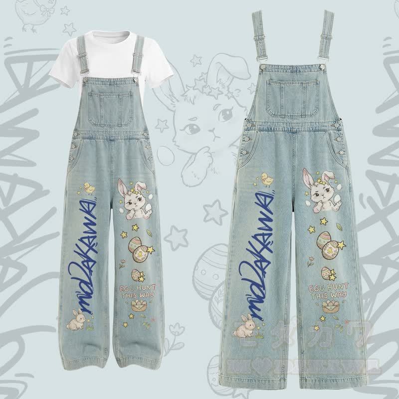 Eiersuche hier entlang: Hasenmotiv-T-Shirt mit U-Ausschnitt und Cargo-Latzhose (zweiteilig) - Satz B - XL - image 2