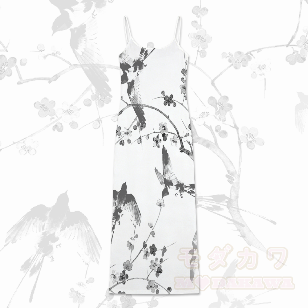 Modakawa Slipkleid mit blauem Vogel-Blumenmuster und Farbverlauf - Schwarzweiß - 5XL - image 2