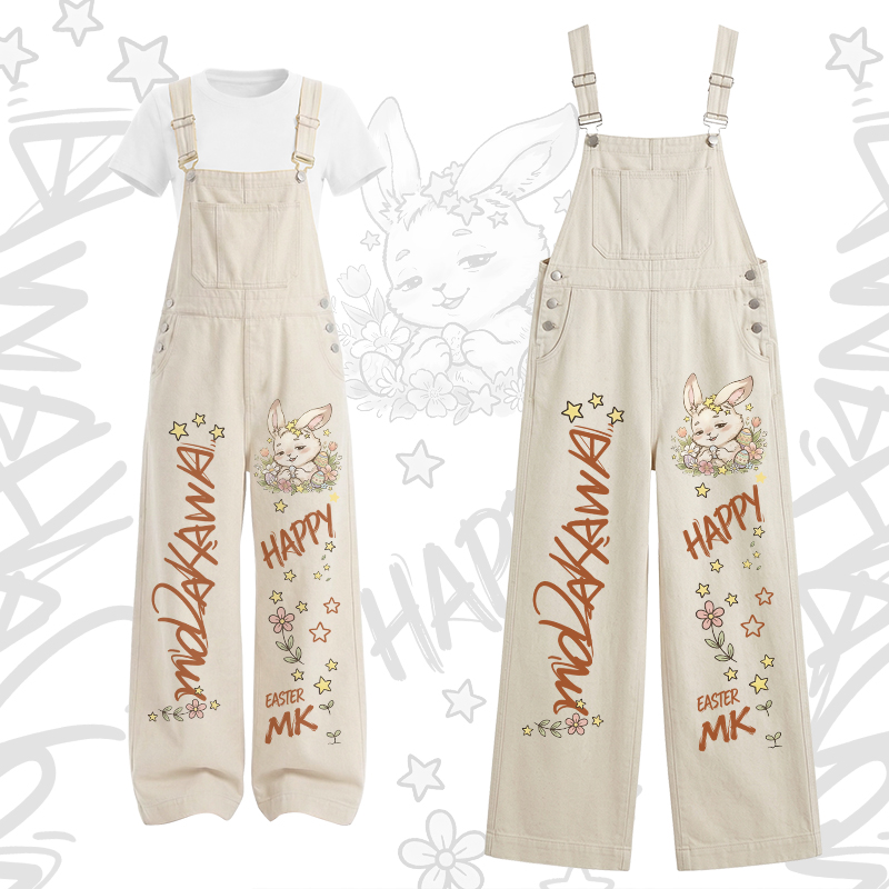 HAPPY Bunny Grafik-T-Shirt mit U-Ausschnitt, Cargo-Latzhose Modakawa Zweiteiler-Set - Set A - XL - image 1