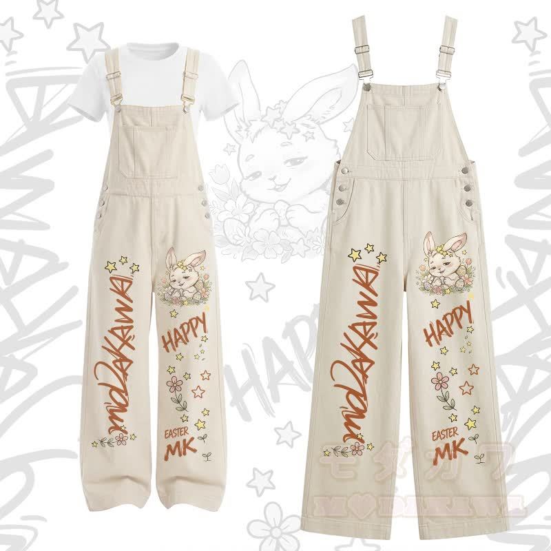 HAPPY Bunny Grafik-T-Shirt mit U-Ausschnitt und Cargo-Latzhose, zweiteiliges Set - Satz A - XL - image 1