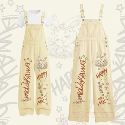 HAPPY Bunny Grafik-T-Shirt mit U-Ausschnitt und Cargo-Latzhose, zweiteiliges Set - Satz C - XL - image 3