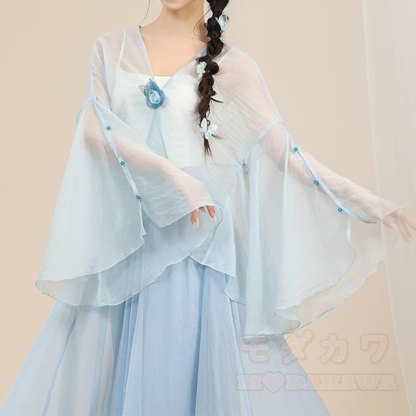 Geblümtes, transparentes Oberteil, fließender Maxirock, passendes Outfit - Blaues Oberteil - One Size - image 2