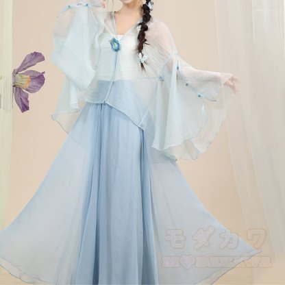 Geblümtes, transparentes Oberteil, fließender Maxirock, passendes Outfit - image 1