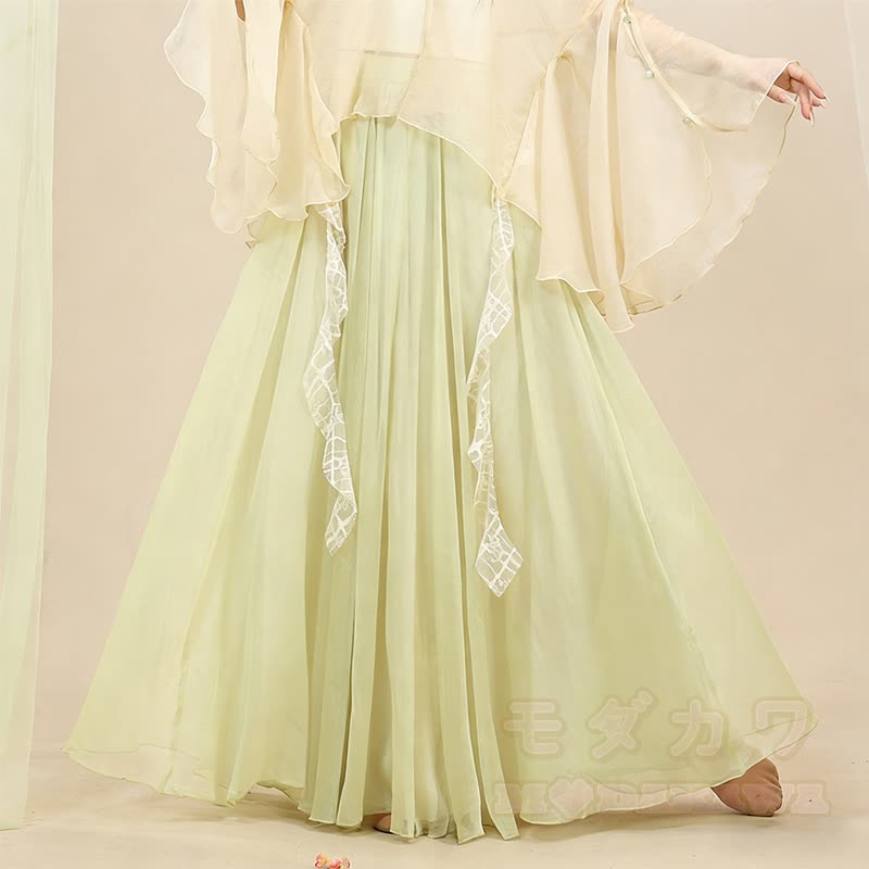 Geblümtes, transparentes Oberteil, fließender Maxirock, passendes Outfit - Beige Rock - One Size - image 5