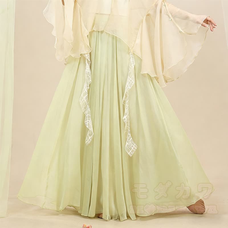 Geblümtes, transparentes Oberteil, fließender Maxirock, passendes Outfit - Beige Rock - One Size - image 5