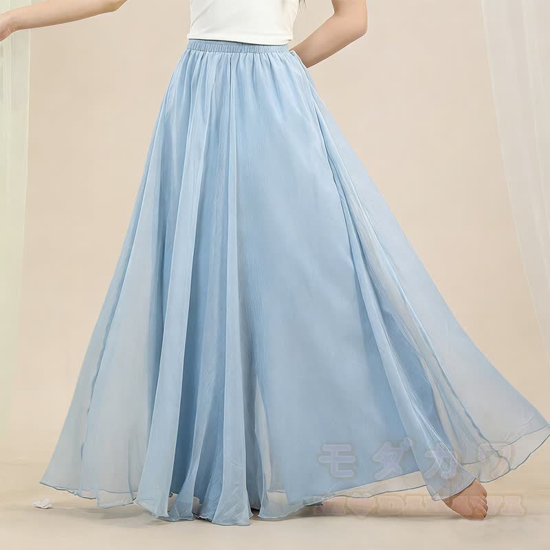 Geblümtes, transparentes Oberteil, fließender Maxirock, passendes Outfit - Blauer Rock - One Size - image 4