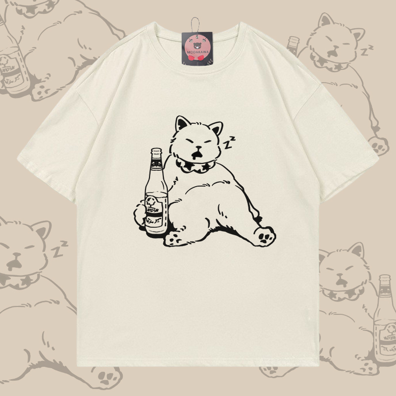 Modakawa T-Shirt aus 100 % Baumwolle mit schlafender Katze - Light Beige - 5XL - image 1