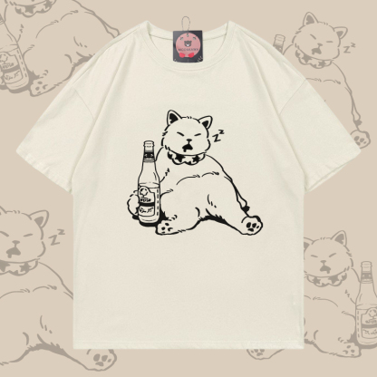 Modakawa T-Shirt aus 100 % Baumwolle mit schlafender Katze - Light Beige - 5XL - image 1