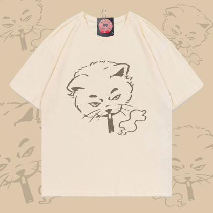 Modakawa T-Shirt mit Raucherkatzen-Motiv, 100 % Baumwolle - Apricot - 5XL - image 1