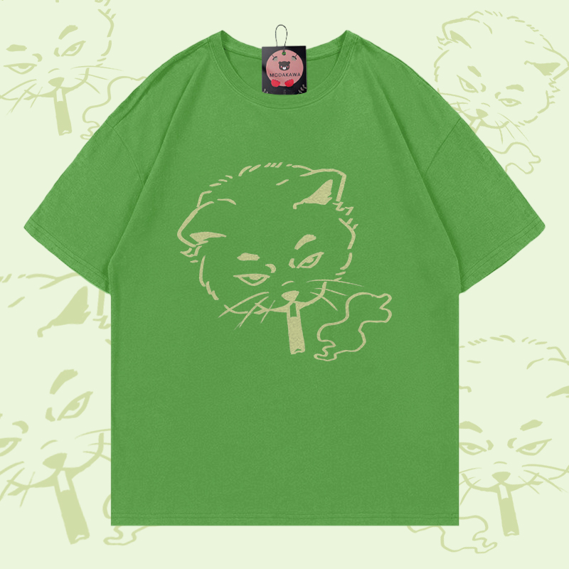 Modakawa T-Shirt mit Raucherkatzen-Motiv, 100 % Baumwolle - Green - 5XL - image 2
