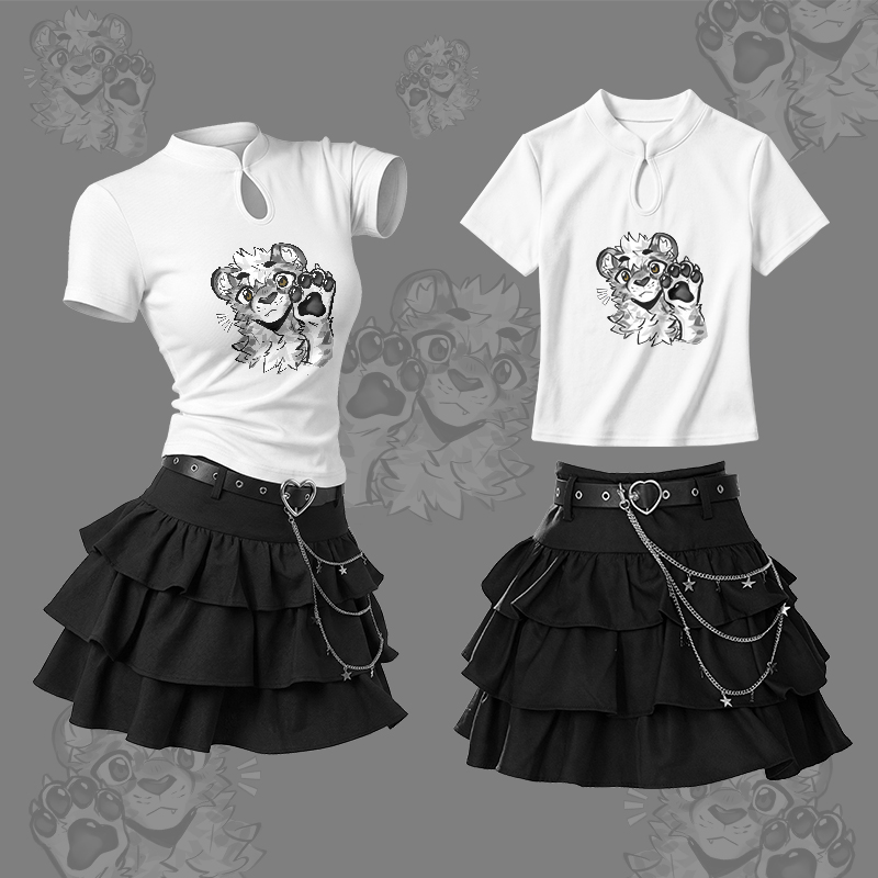 MODAKAWA X atka Tiger Paw Graphic Vintage Buckle T-Shirt Rüschen-Minirock Zweiteiliges Set - Set A - L - image 1