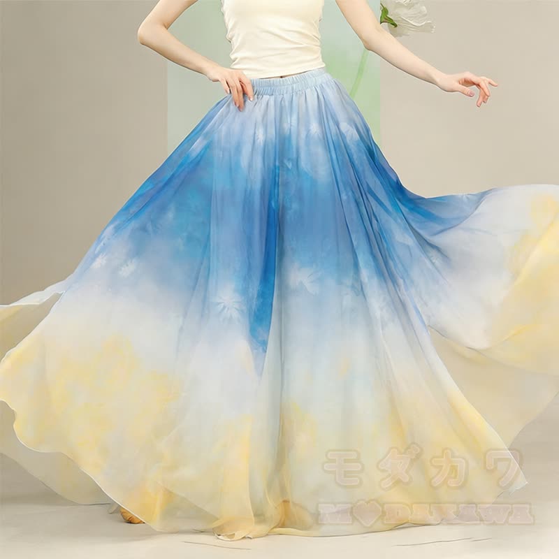 Transparentes, geschnürtes Strandkleid mit Blumenstickerei, passendes Camisole-Top und Rock mit Farbverlauf - Rock - One Size - image 4