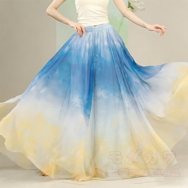 Transparentes, geschnürtes Strandkleid mit Blumenstickerei, passendes Camisole-Top und Rock mit Farbverlauf - Rock - One Size - image 4