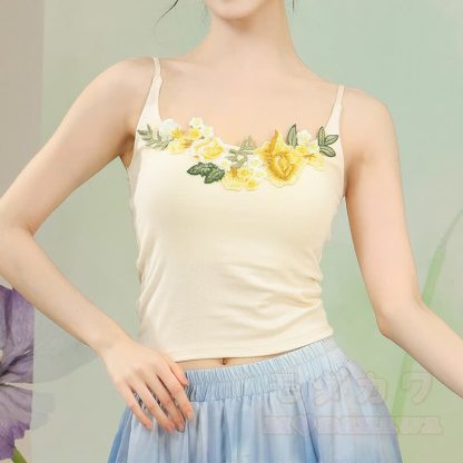 Transparentes, geschnürtes Strandkleid mit Blumenstickerei, passendes Camisole-Top und Rock mit Farbverlauf - Cami Top - One Size - image 3