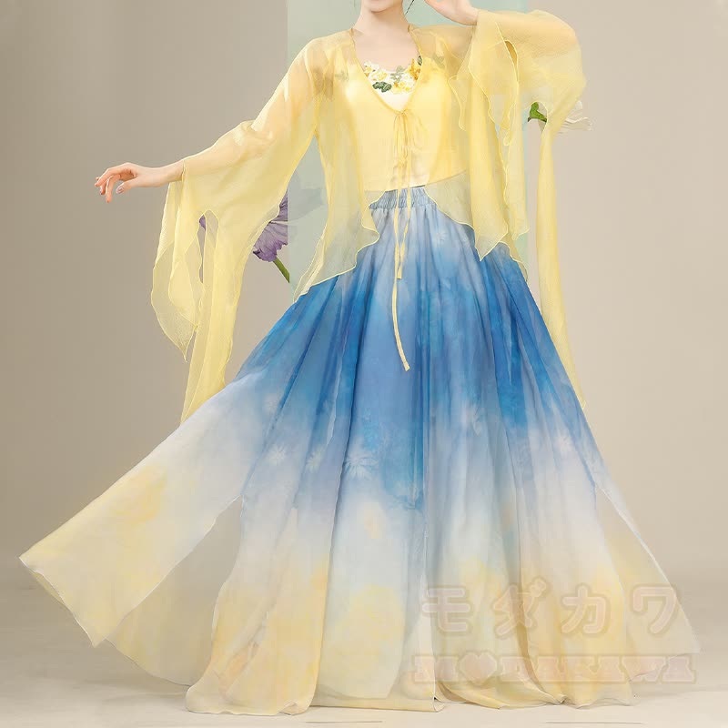 Transparentes, geschnürtes Strandkleid mit Blumenstickerei, passendes Camisole-Top und Rock mit Farbverlauf - image 1