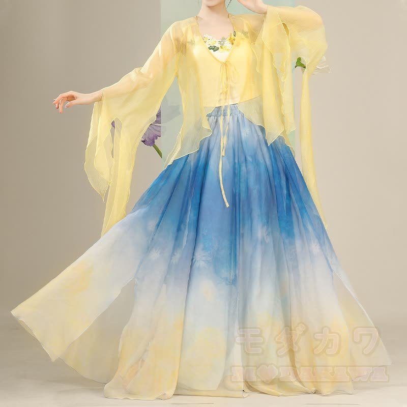 Transparentes, geschnürtes Strandkleid mit Blumenstickerei, passendes Camisole-Top und Rock mit Farbverlauf - image 1