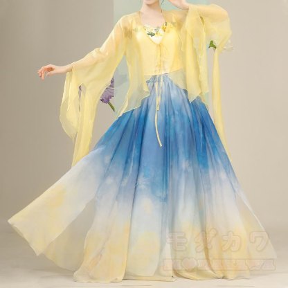 Transparentes, geschnürtes Strandkleid mit Blumenstickerei, passendes Camisole-Top und Rock mit Farbverlauf - image 1