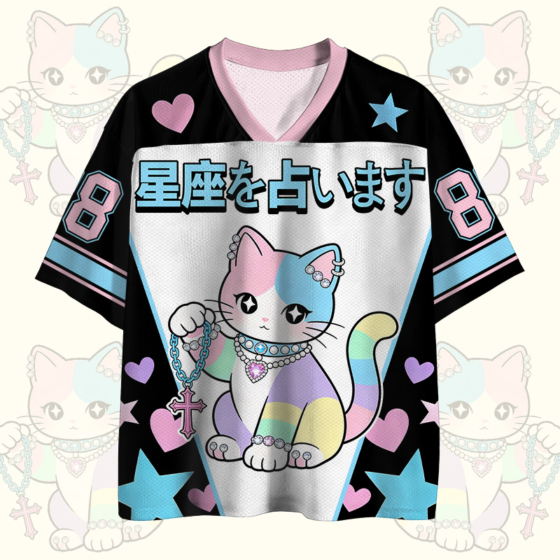 Tarot-Katzen-Zahlen-Grafik Modakawa Vintage Mesh Jersey T-Shirt - image 1