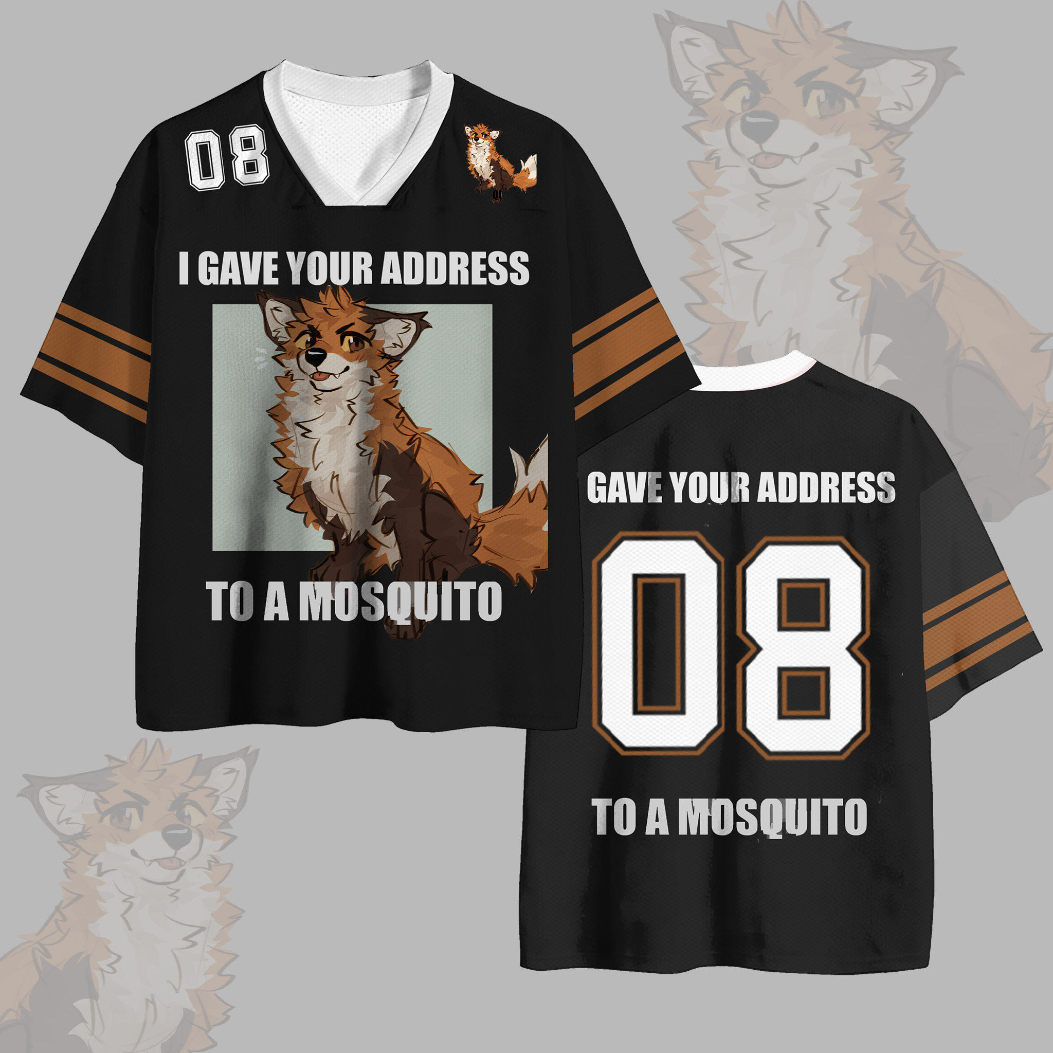  MODAKAWA X atka ICH GAB DEINE ADRESSE AN EINE MÜCKE Fox Number Graphic Vintage Mesh Jersey T-Shirt - Black - 4XL - image 1