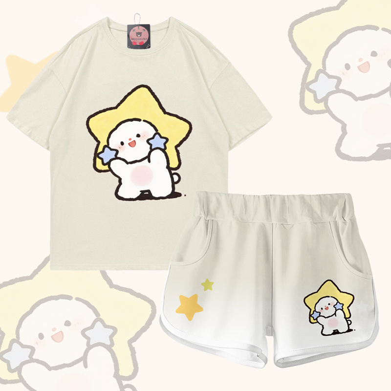 Modakawa Zweiteiler-Set: Niedliches Sternenmotiv-T-Shirt aus 100 % Baumwolle, Shorts mit Farbverlauf - Set B - 5XL - image 2
