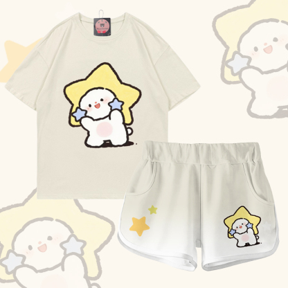 Modakawa Zweiteiler-Set: Niedliches Sternenmotiv-T-Shirt aus 100 % Baumwolle, Shorts mit Farbverlauf - Set B - 5XL - image 2