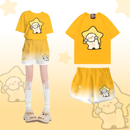 Modakawa Zweiteiler-Set: Niedliches Sternenmotiv-T-Shirt aus 100 % Baumwolle, Shorts mit Farbverlauf - Set A - 5XL - image 1