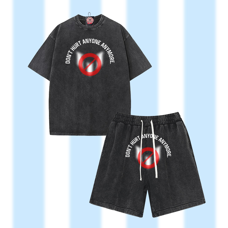 Verletze niemanden mehr – Modakawa Vintage-T-Shirt-Shorts-Set (zweiteilig) - Set A - 3XL - image 1