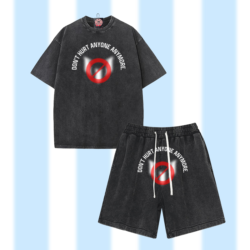 Verletze niemanden mehr – Modakawa Vintage-T-Shirt-Shorts-Set (zweiteilig) - Set A - 3XL - image 1