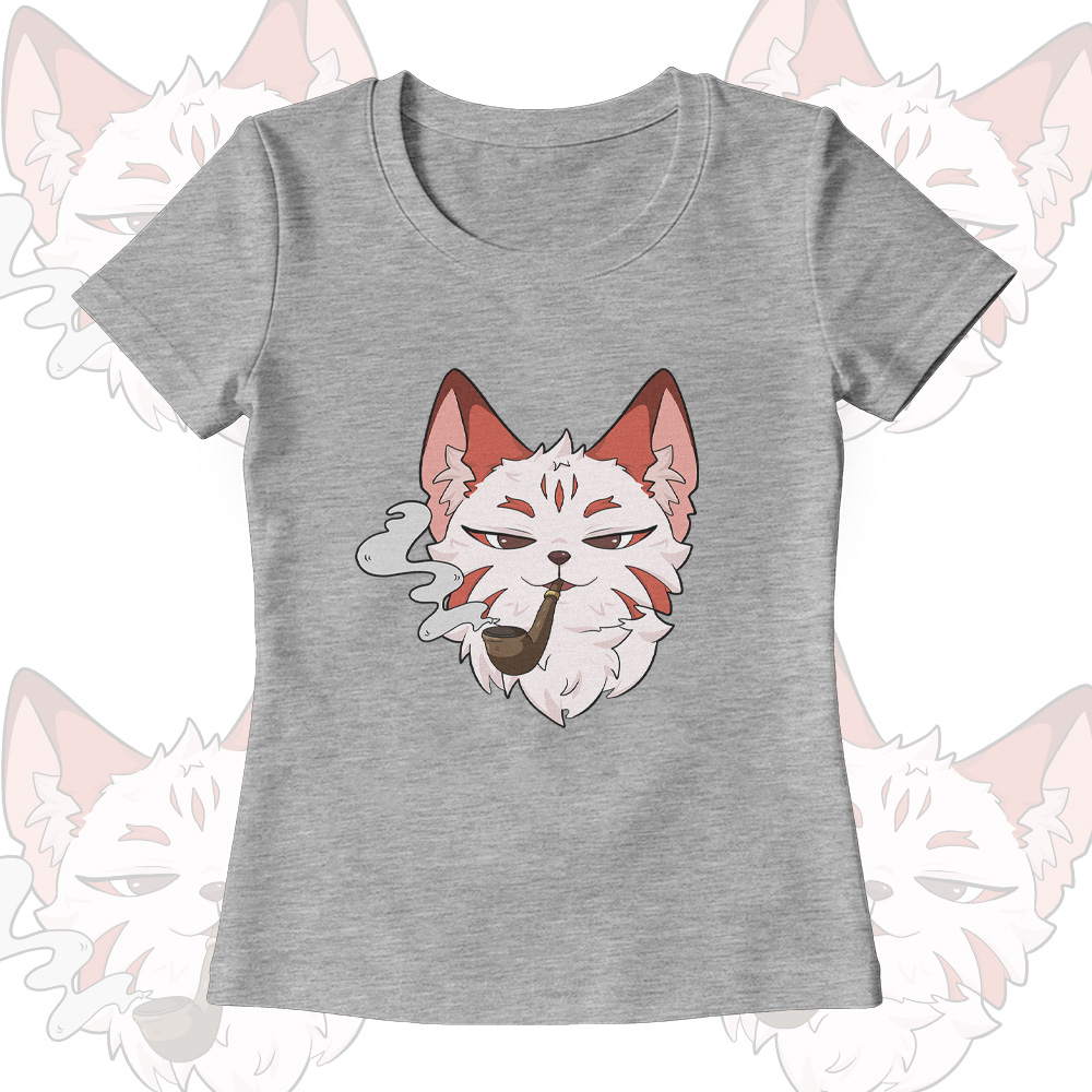 Smoking Fox Grafik-T-Shirt mit U-Ausschnitt, weite Hose, Modakawa passendes Outfit - Grey T-shirt - XL - image 4