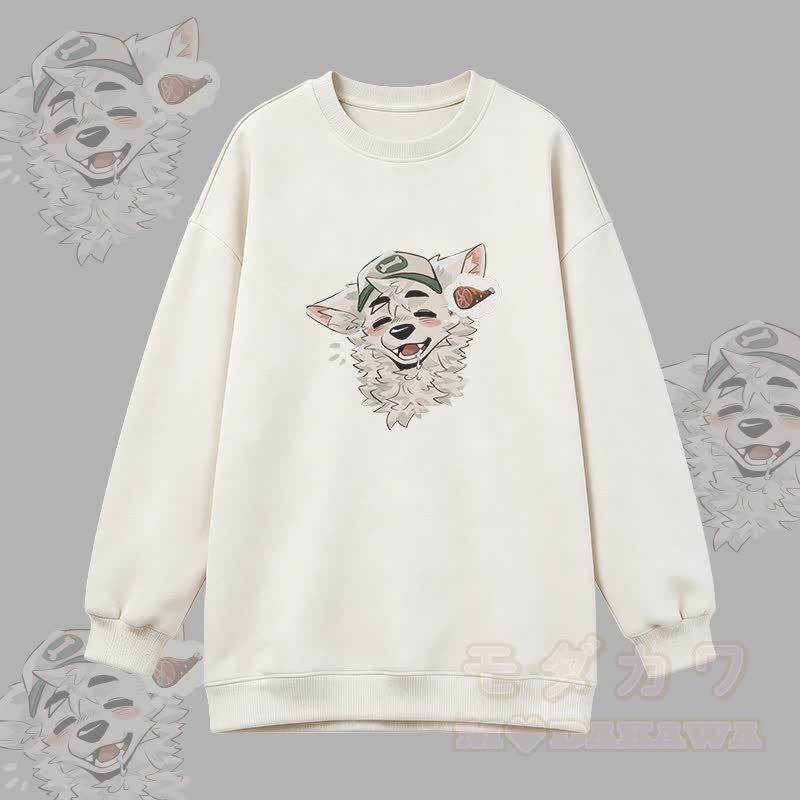  MODAKAWA X atka Fox Graphic Oversized Crewneck Sweatshirt - Weiß - 3XL - image 1