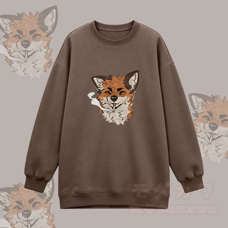MODAKAWA X atka Smoking Fox Graphic Oversized Crewneck Sweatshirt - Braun - 3XL - image 3