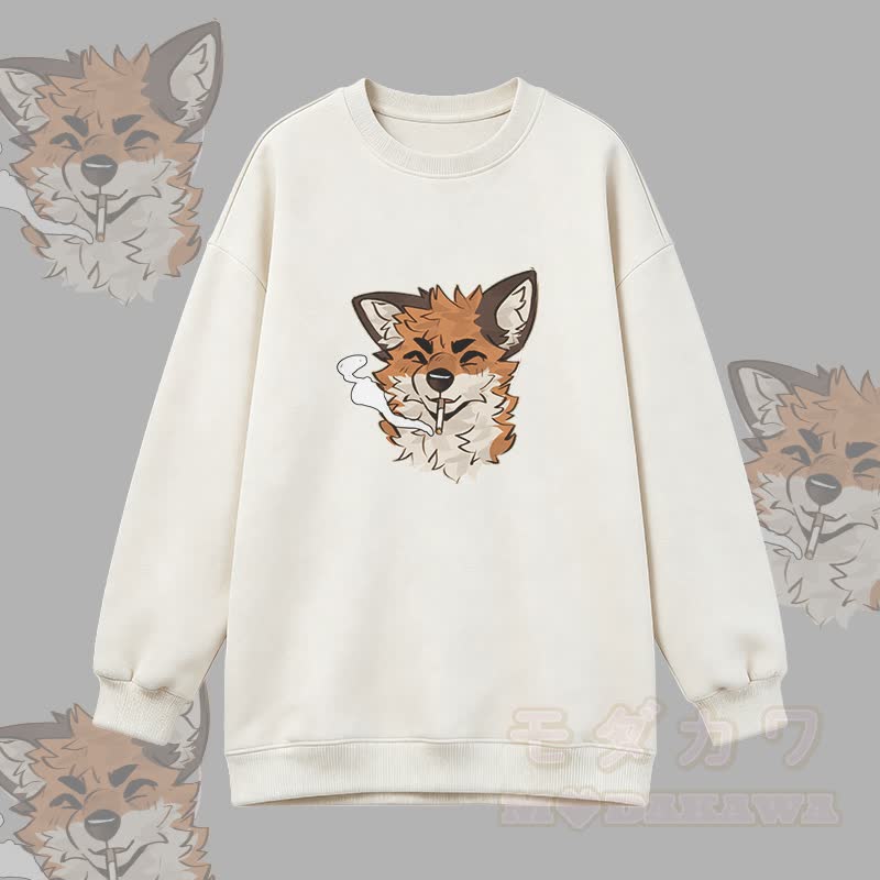 MODAKAWA X atka Smoking Fox Graphic Oversized Crewneck Sweatshirt - Weiß - 3XL - image 2