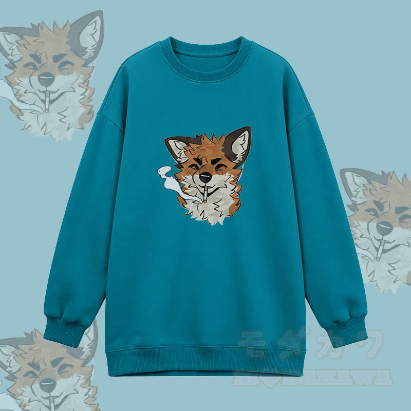 MODAKAWA X atka Smoking Fox Graphic Oversized Crewneck Sweatshirt - Blau - 3XL - image 4