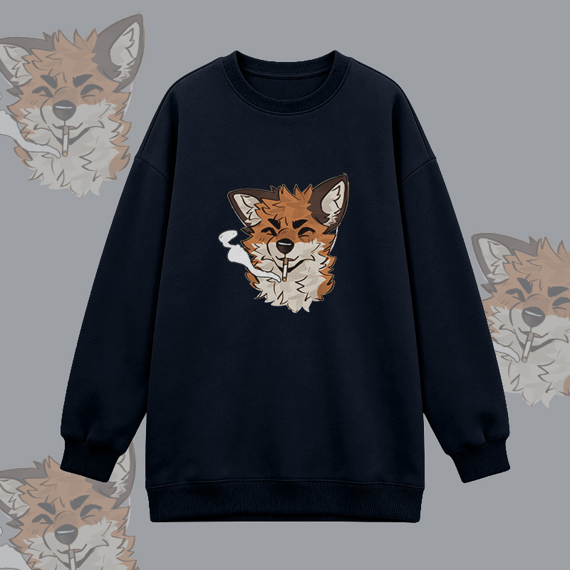 MODAKAWA X atka Smoking Fox Graphic Oversized Crewneck Sweatshirt - Black - 3XL - image 1