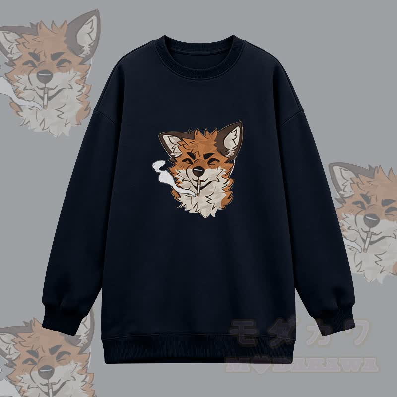 MODAKAWA X atka Smoking Fox Graphic Oversized Crewneck Sweatshirt - Schwarz - 3XL - image 1
