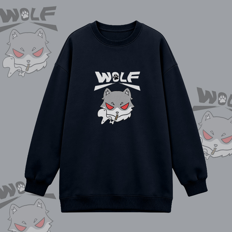 Modakawa Oversized Crewneck Sweatshirt mit Raucherwolf-Grafik - Black - 3XL - image 1