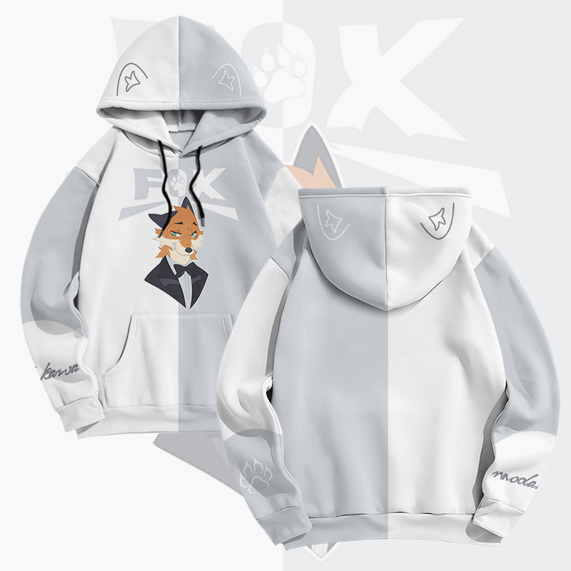 MODAKAWA X pandashk Anzug Fuchs Grafik Pullover Hoodie - Grey & White - 6XL - image 1