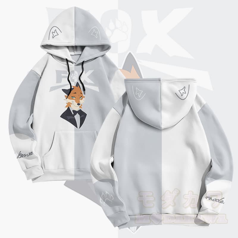 MODAKAWA X pandashk Anzug Fuchs Grafik Pullover Hoodie - Grau & Weiß - 6XL - image 1