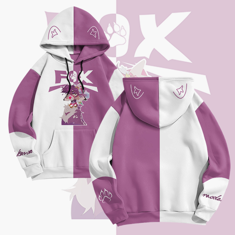 MODAKAWA X pandashk Fox Graphic Pullover Hoodie - Purple & White - 6XL - image 1