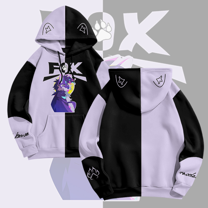 MODAKAWA X pandashk Zunge-raus-Fuchs-Grafik-Pullover-Hoodie - Light Purple & Black - 6XL - image 1