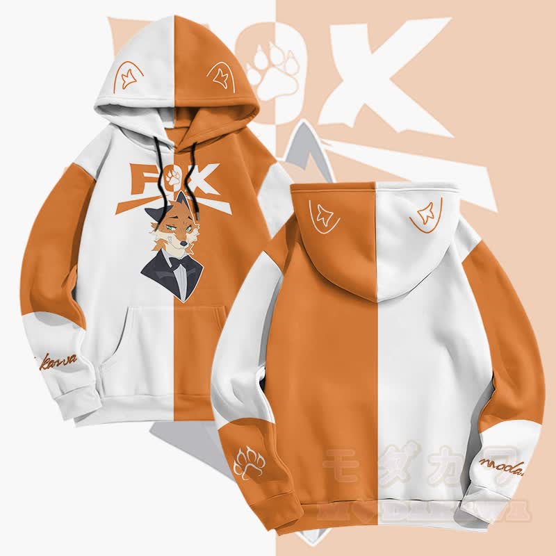 MODAKAWA X pandashk Anzug Fuchs Grafik Pullover Hoodie - Orange & Weiß - 6XL - image 4