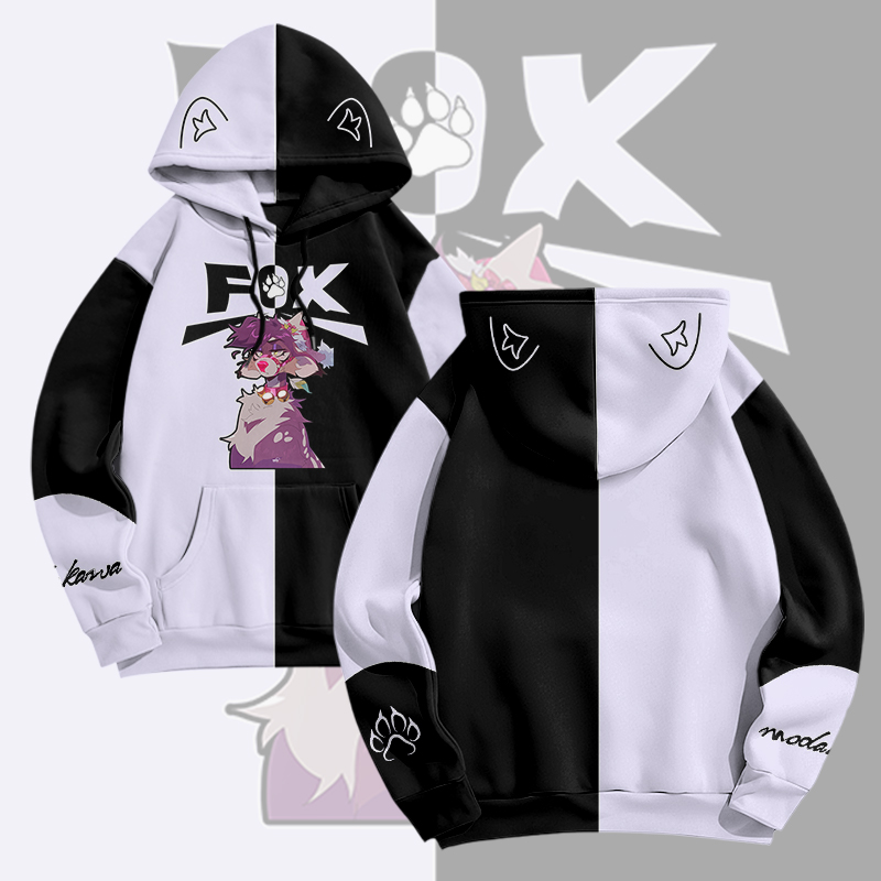 MODAKAWA X pandashk Fox Graphic Pullover Hoodie - Light Purple & Black - 6XL - image 3